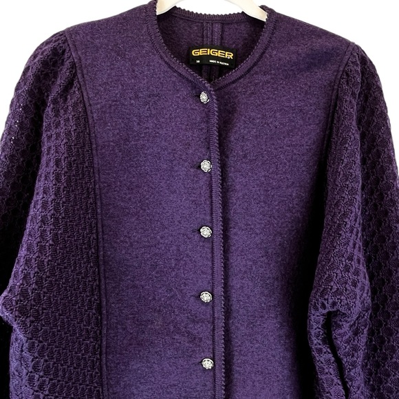 Vintage Geiger Austria Tyrol Boiled Wool Sweater Knit Blazer Purple 38 (US S/M) - Picture 3 of 13